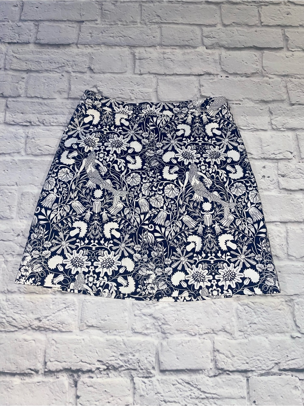 J. Crew Natasha twill-blend skirt in mermaid print,  Size 00 NWT
